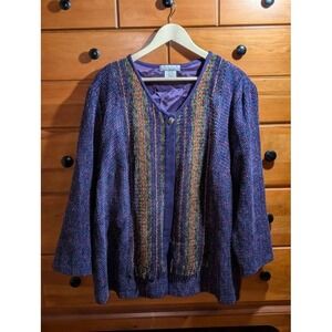 Nino Wong Vintage Cardigan Jacket 2X Textured Chenille Art Wear Lagenlook  USA
